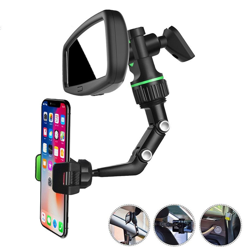 

Car Phone Holder Universal Adjustable 360-degree Rotation Clip Rearview Mirror First-person View Video Shooting Driving, Gray
