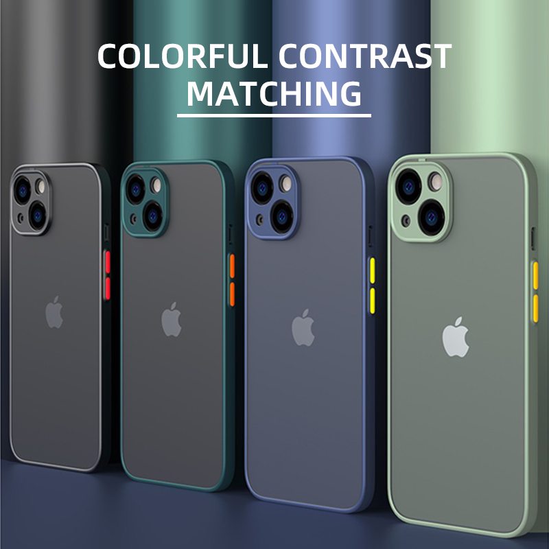 

Shockproof Armor Matte Cases For iPhone 13 12 11 Pro Max XR XS X 7 8 Plus SE Mini Luxury Silicone Bumper Clear Hard PC Cover, Blue