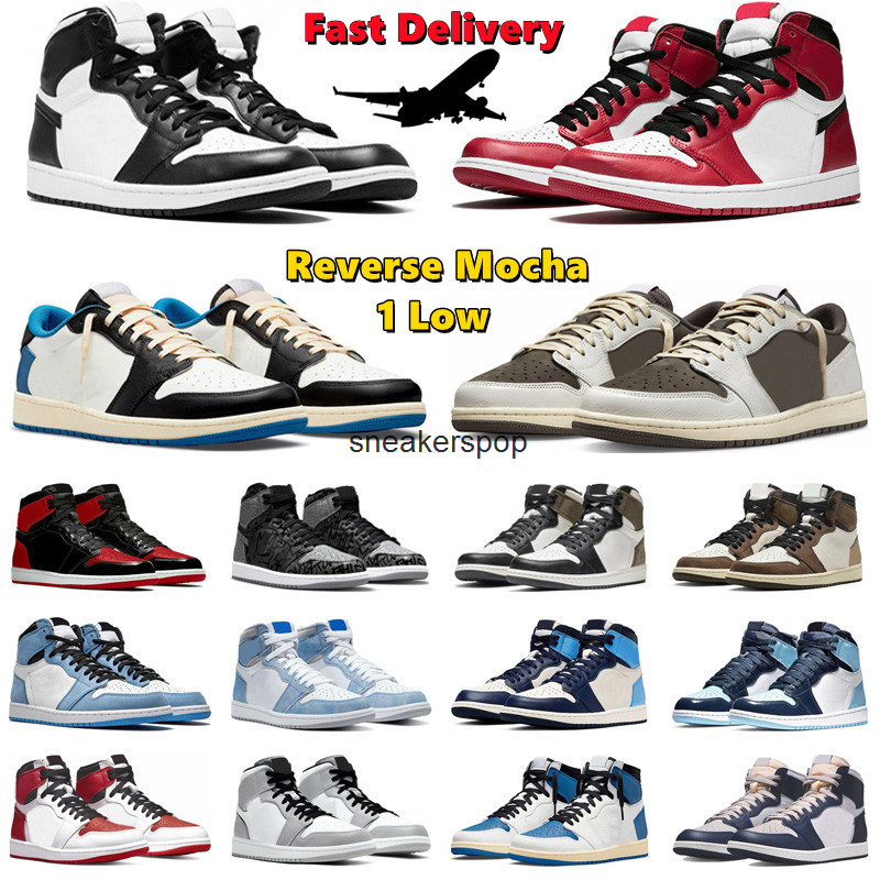 

OG 1 Basketball Shoes Jumpman 1s low Reverse Mocha Chicago Black White Bred Patent Hyper Royal Georgetown UNC Mens Trainer Sport Sneakers, #9
