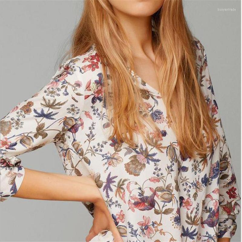 

Women' Blouses Women' & Shirts V-neck Tops High Quality Women Fashion Retro Vintage Blouse Ladies Office Womens And Print, As the picture