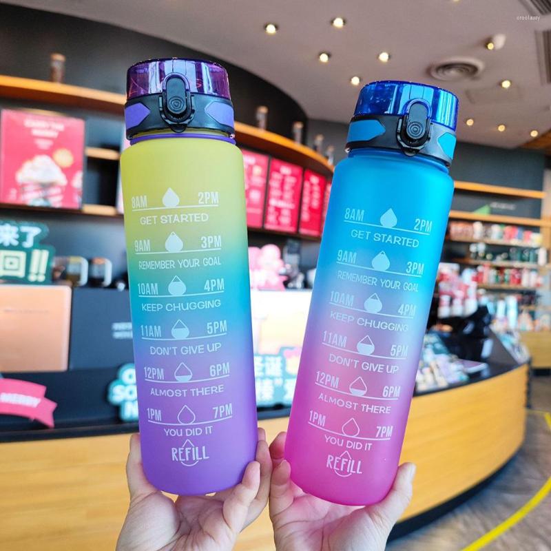 

Water Bottles 1L 2L Tritan Gallon Bottle Flip-Flop Motivational With Time Marker BPA Free Large Capacity Leakproof Gradient Cups