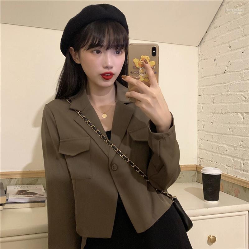 

Women's Suits Women's & Blazers Korean Autumn Chic Short Elegant Sweet All-match Work Office Ladies Cropped Top Coat Fashion, Black