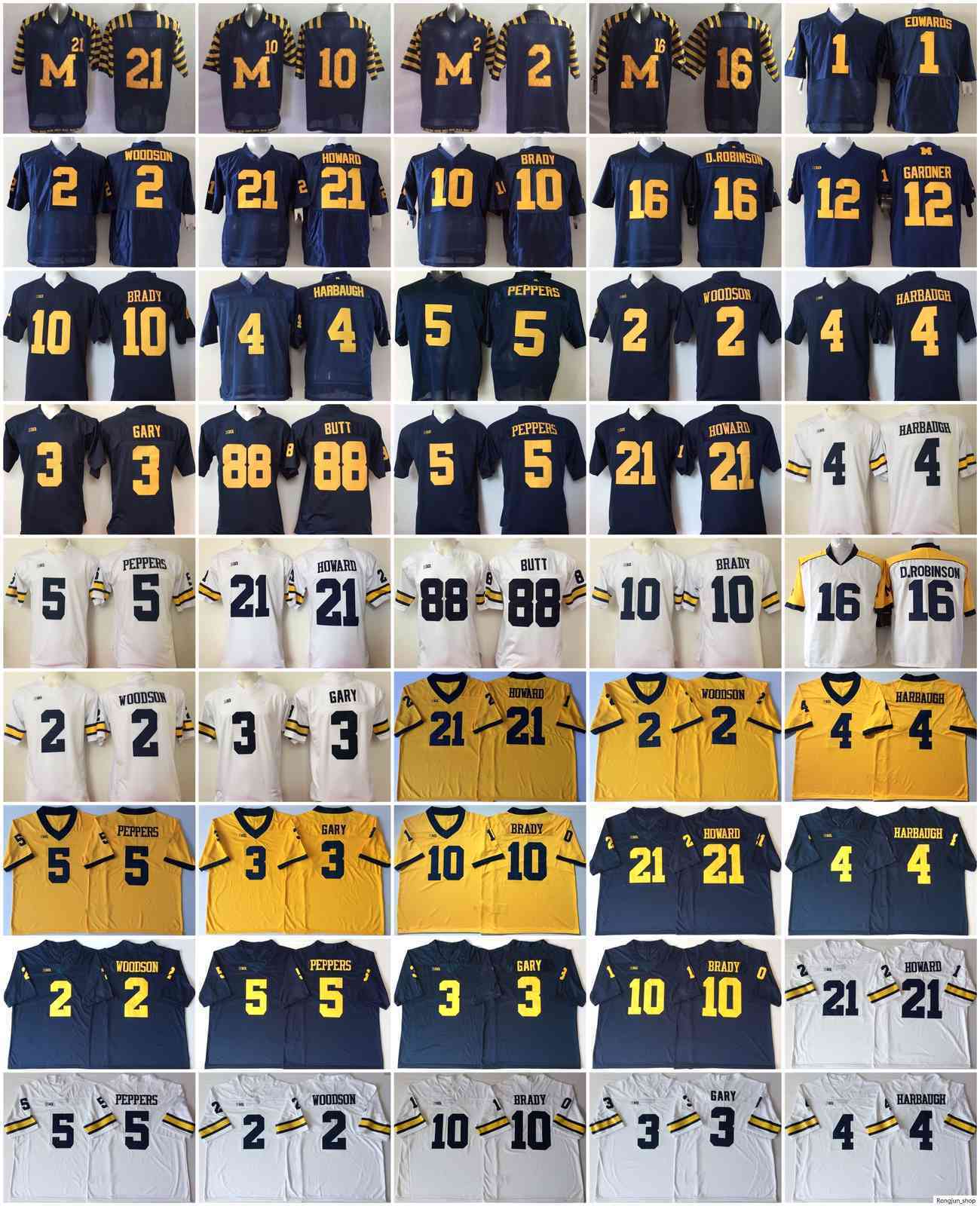 

Jersey 2021 NCAA Football College Jersey Michigan Wolverines Jerseys 2 Charles Woodson 1 Braylon Edwards 21 Desmond Howard 10 Tom Brady, As photo