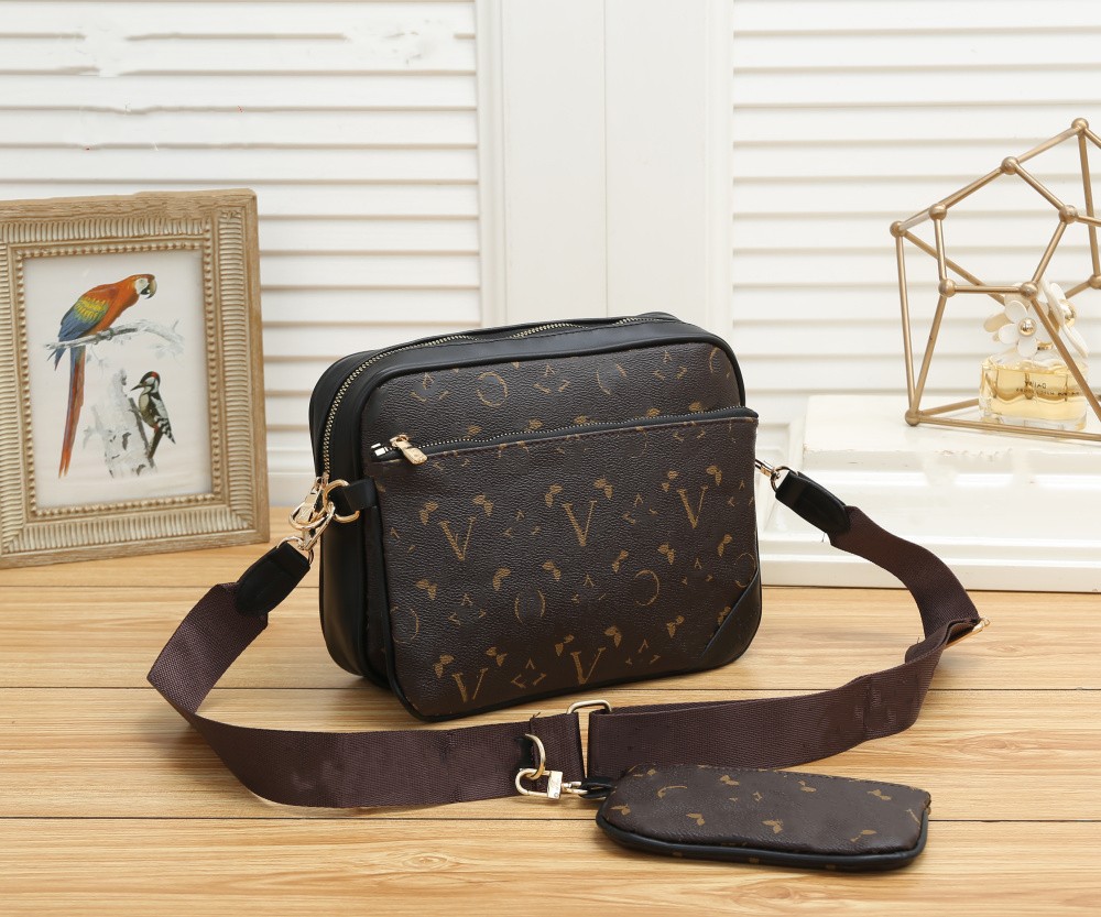 

LQ Fashion Brand 3pcs Set Designer Shoulder Bag Handbags PU Leather Cross Body Bags Mens Messenger briefcase Satchel Waterproof Men Camera Purse, Extra freight