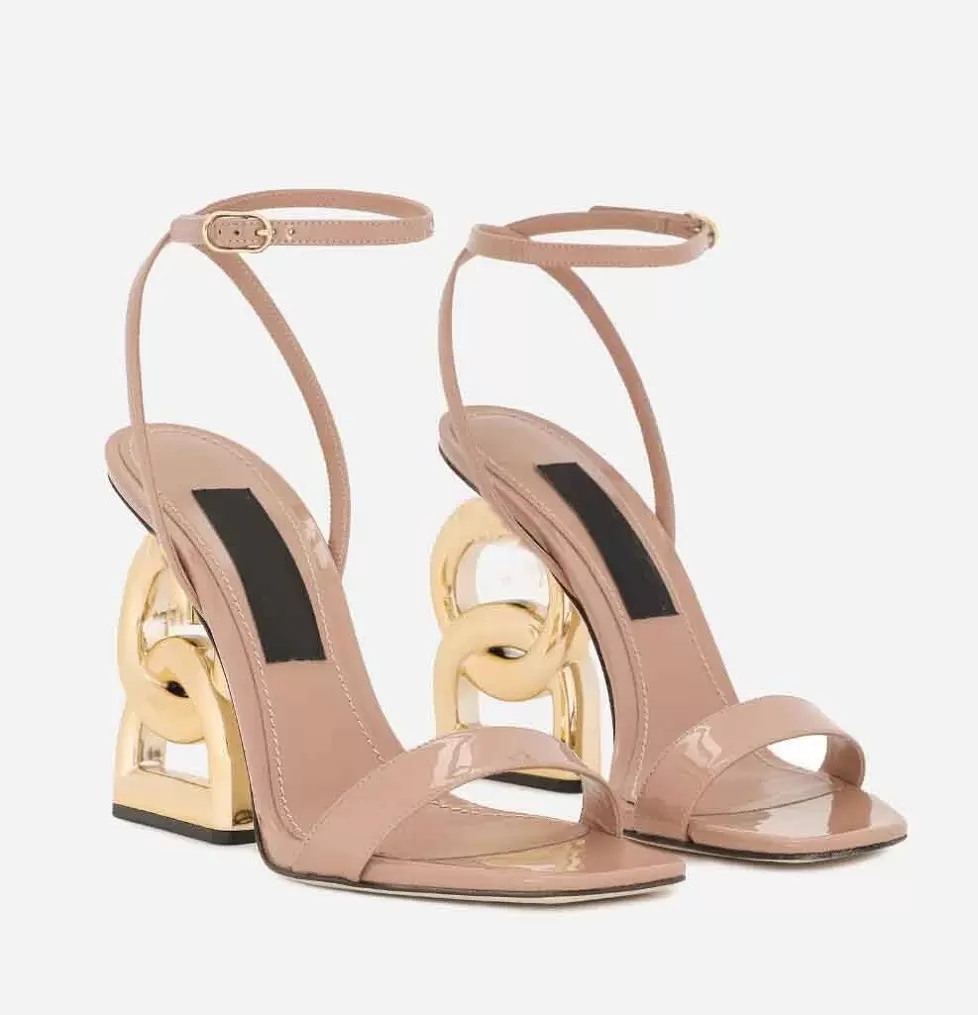 

Women Sandals Shoes Baroquel Heels Gladiator Top Luxury Brands Polished Calfskin Lady Pop Heel Gold-Plated Carbon Lady Dress Party