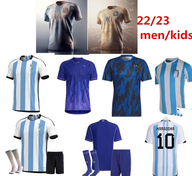 

2022 Argentina soccer Jersey fans player version woRLD CUp DYBALA AGUERO MARADONA DI MARIA MESSIs 22 23 Home away Pre-match 2023 Men Kids kit sets football shirt 999, Grey