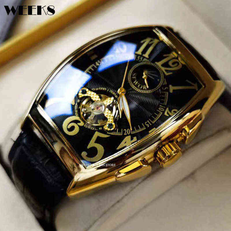 

watches Luxury Automatic Mechanical for Men Watch Tourbillon Skeleton Clock Tonneau Case Male Luminous Top Wristwatch 0921, 01