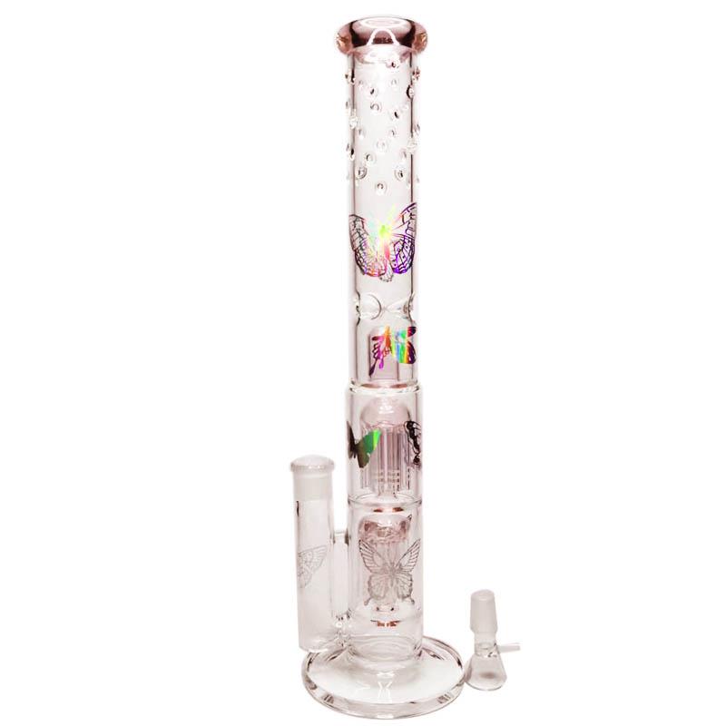 

New Unique Design Dab Hookah Thick Pink Laser Butterfly 16 Inche Glass Bongs For Smoking Joint 18mm Bowl Ice Catcher Water Pipe Tree Percolator Bong