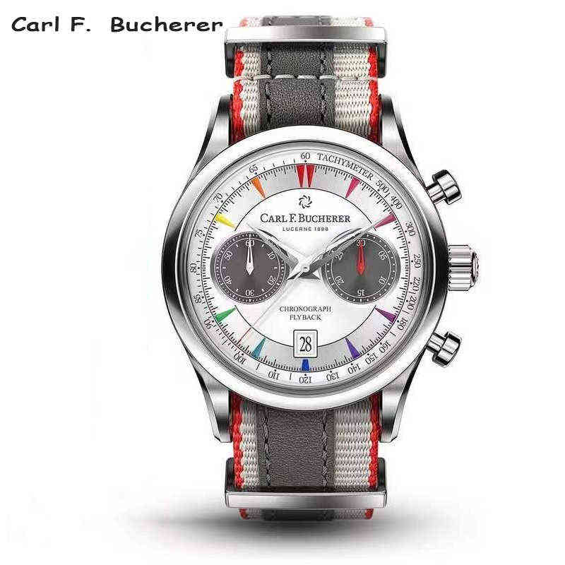 Wristwatches 2023 New Carl F. Bucherer Limited Edition Five Needle Series Colorful Face Timer Blue Dial Top Fabric Strap Quartz Watch 0921