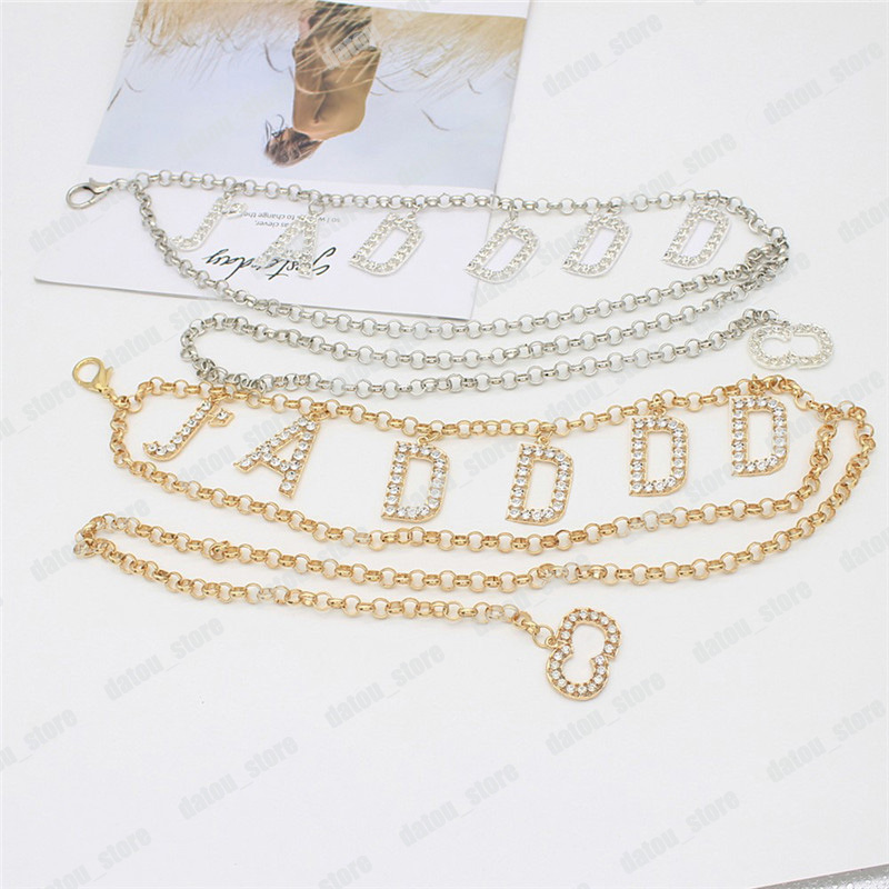 Designer Gold Chain Belts For Woman Full Diamond Ladies Dress Waist Band Luxury Brand Belt Links Ceinture Letter Silver Women Sparkling Belt