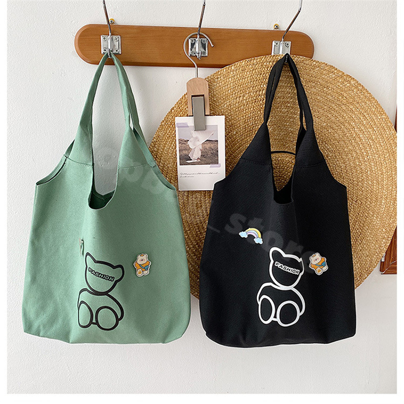 

HBP 2022 New Canvas Bag Female Cute Girl Shoulder Large Capacity Student Tutoring Bag, White