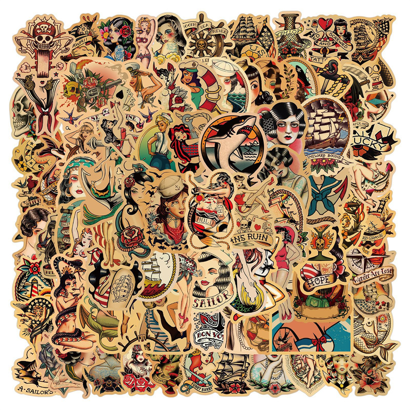 

100PCS Retro Sexy Pin Up Girl Stickers DIY Skateboard Suitcase Freezer Graffiti Luggage Motorcycle Cool Toy Decal Sticker Decals, Multi colors
