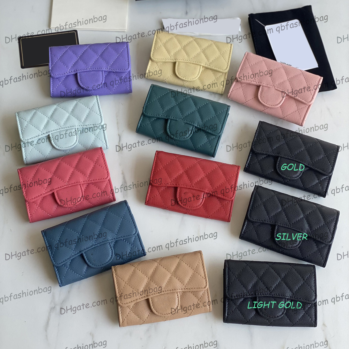 

France Womens Cavir Leather Card Holder Bags Classic Mini Flap Quilted Gold Metal Hardware Purse With Pouch 11x8.5x3cm, Black