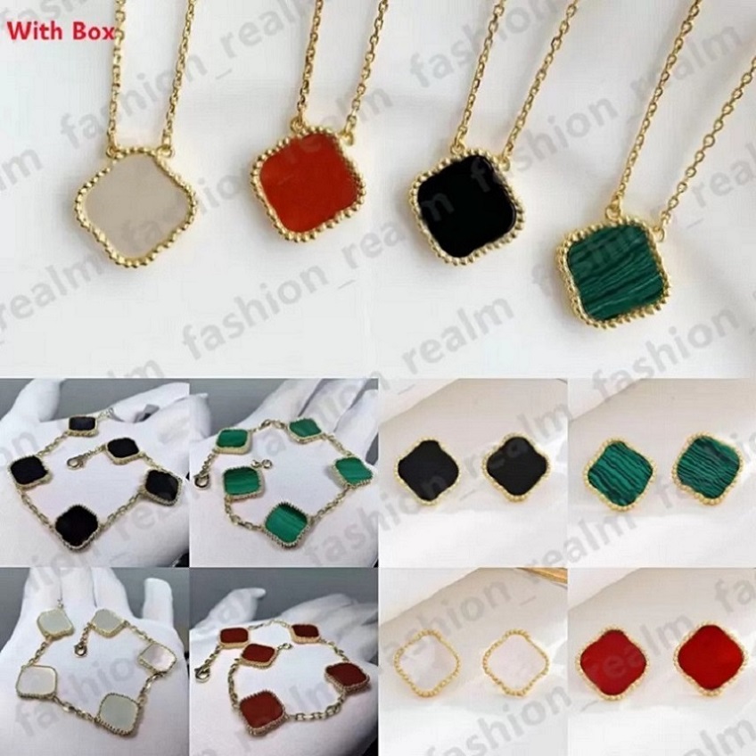 Four Leaf Clover Necklace Designer Jewelry Set Pendant Necklaces Bracelet Stud Earring 18k Gold Silver Mother of Pearl Agate Flower Necklace Link