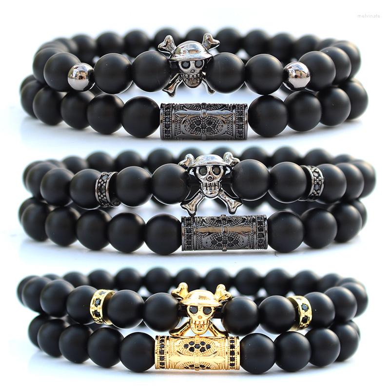 

Strand ONE PIECE Skull Natural Stone Beads Braclets For Women Bransoletki Pulseras Hombre Mens Jewellery Bracelet Set Brazalete