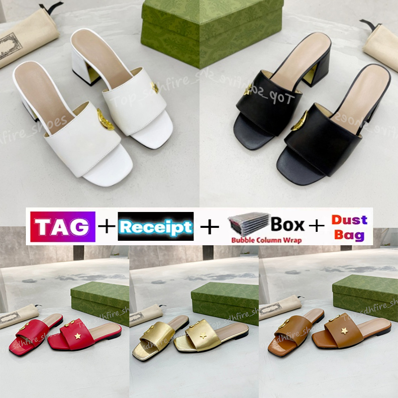 

Woman Beach Slippers Crystal Sandals Wide Slipper Women Shoes Classic Flat Summer Lady Cartoon Big Head Real Leather Hotel Bath High Heel With Box