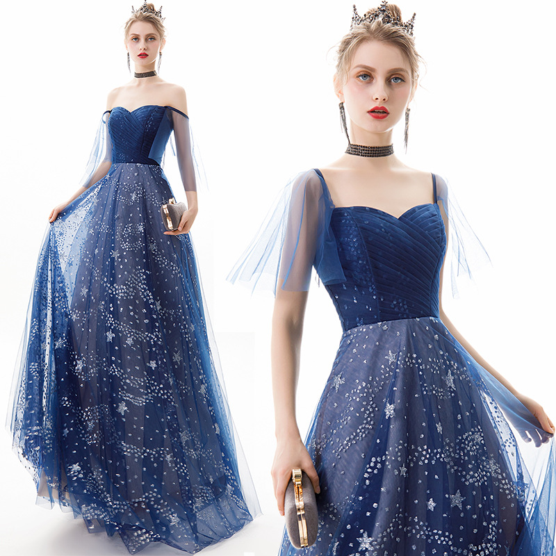 Superbes robes de soirée à paillettes bleu ciel clair avec jupe en tulle détachable sirène sexy hors épaule arabe Dubaï robes de soirée de luxe o