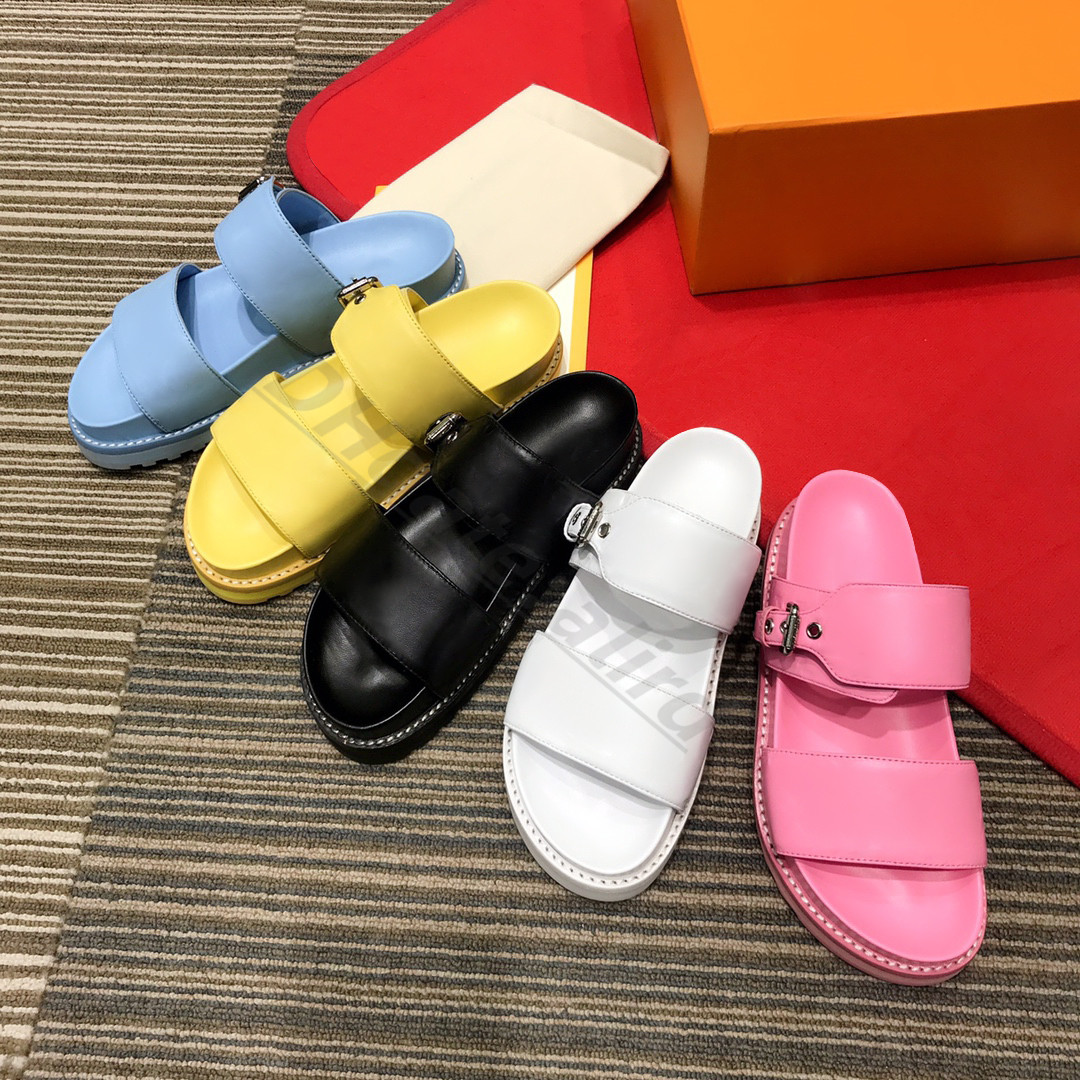 

bom dia flat mule slide 2 strap leather slipper Adjustment Gold Buckle summer women sandal luxury designer paseo comfort, White