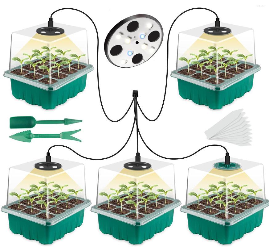 

Grow Lights Plant Seed Starter Trays Kit Seedling Tray With Light Greenhouse Growing Holes 60 Cell Per 5 Pack