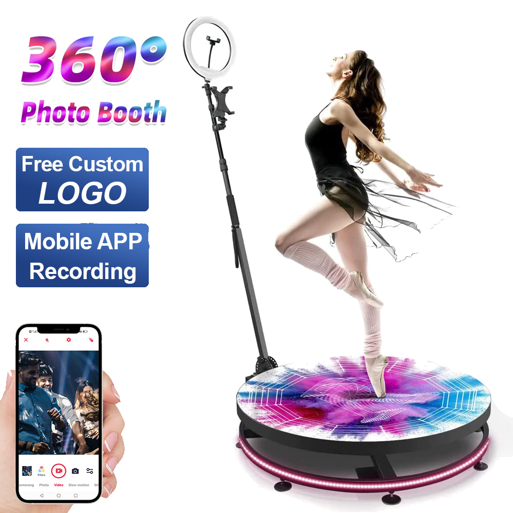 360 Photo Booth Machine for Parties Wedding and Event Venues with Free Logo Ring Light Selfie Stand Accessories Remote Control Auto Rotation-image-751423191