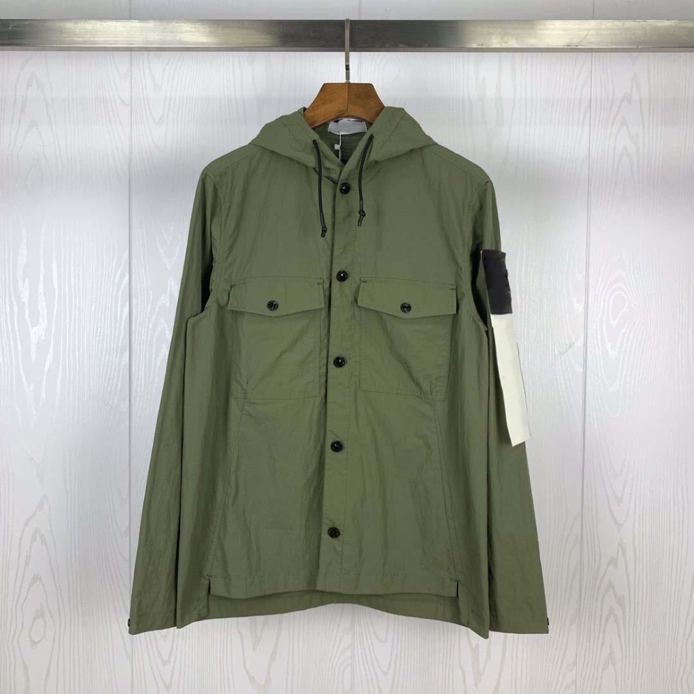 

jackets 23SS ISLAND Spring STONE Compass Badge Sleeve Patched Women Men Pocket Coat Streetwear Turn Down Collars Windbreaker 0406031