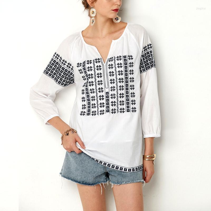 

Women' Blouses Women' & Shirts Le Luz White Floral Embroidery Shirt Cotton Spring Mexican Oversized Plus Size 2xl 3xl Ethnic Woman