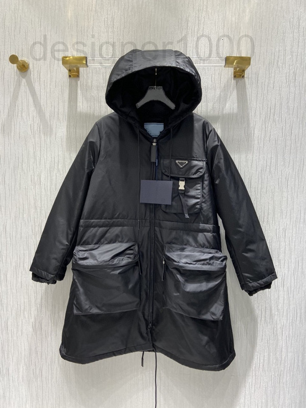 

Women's Down & Parkas designer P family 22 autumn winter new product functional wind large pocket long hat waist down cotton jacket 4GCP, Black