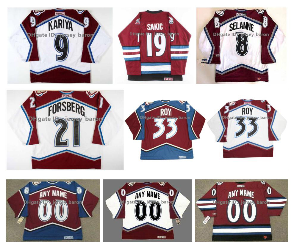 

CCM Avalanche PAUL KARIYA Hockey Jersey ROB BLAKE TEEMU SELANNE THEOREN FLEURY Joe Sakic Claude Lemieux PETER FORSBERG Patrick Roy RAY BOURQUE Red White, As pic