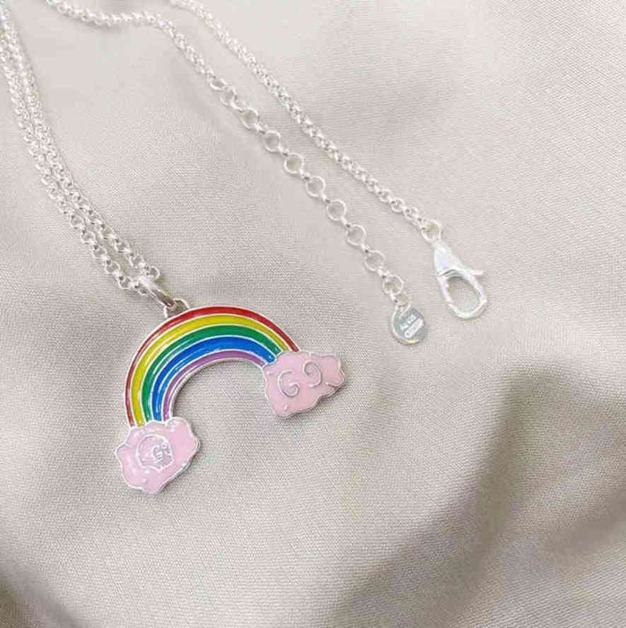 

Pendant Necklaces 925 silver drop glue stereo rainbow pendant men's and women's necklaces sweater chain exclusive Design jewel