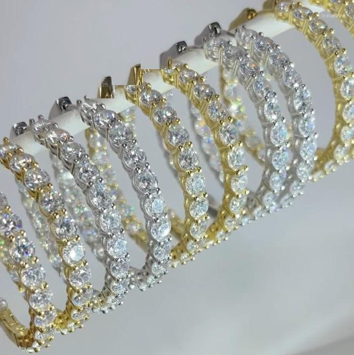 

Hoop Earrings Iced Out Bling 5A Cubic Zirconia CZ Earring Medium Sized Sparking Top Quality Fashion Women Jewelry
