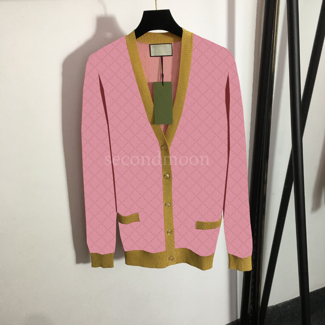 

V Neck Knits Coat Women Letter Jacquard Cardigan Designer Autumn Winter Cardigans Long Sleeve Knitwear, Dark pink