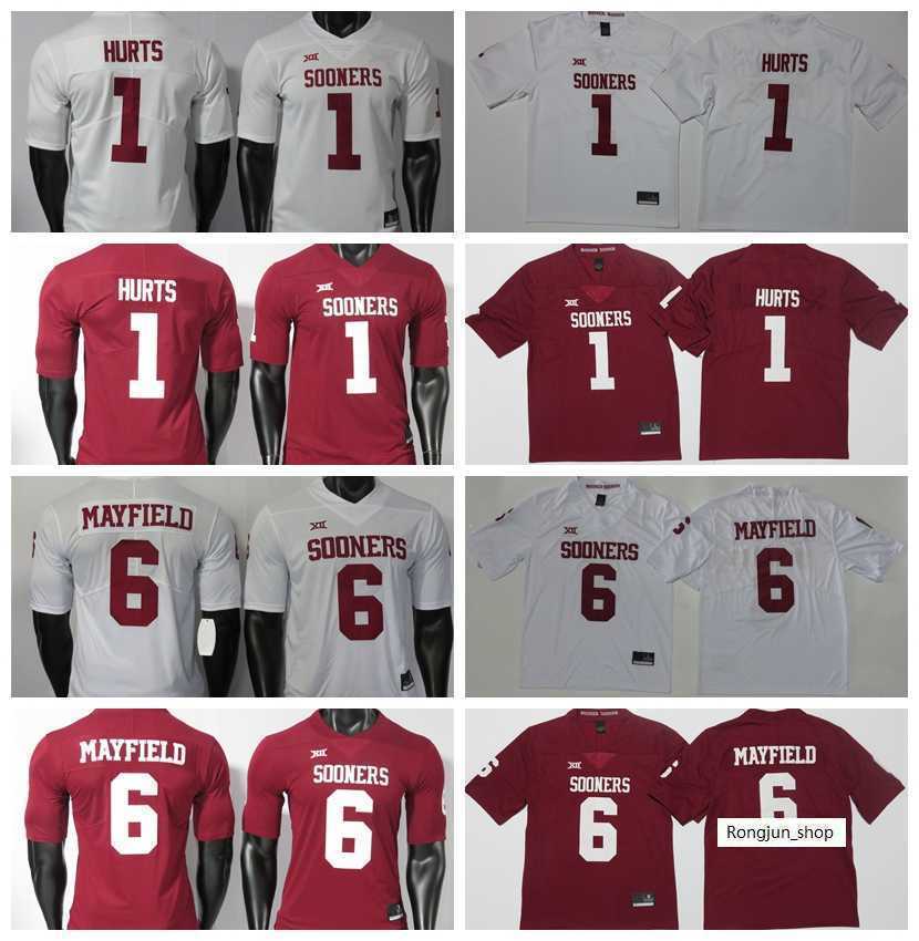 

Jersey College Football Jersey Stitched 150TH Baker Mayfield Jalen Hurts 2019 NCAA Oklahoma Sooners White Red, White hurts 1