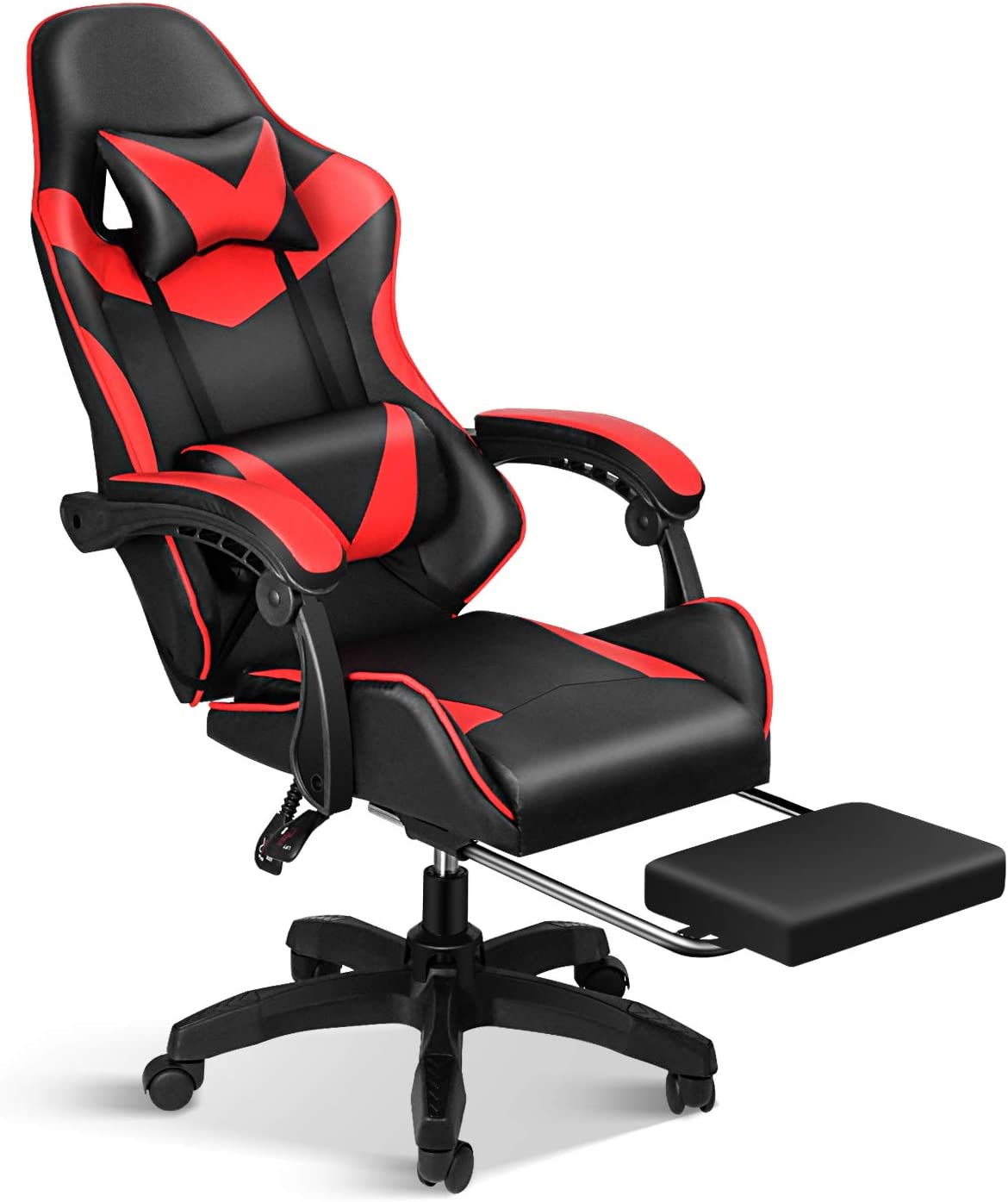 

Gaming Chair Office Chair High Back Leather Desk Mesh Ergonomic Adjustable Swivel Task with Headrest and Lumbar Support 400lb Capacity Red