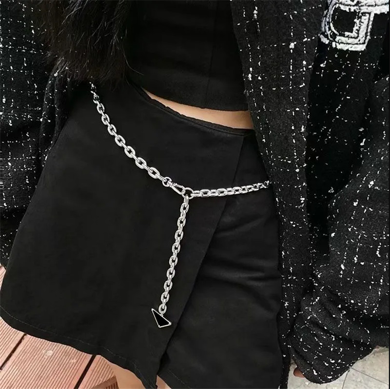 

Chain Belt For Women Designer Luxury Waist Belts Triangle Links Ladies Dress Accessories Silver Chains Waistband Woman Letter Belts 2022