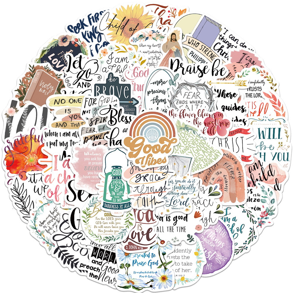 

52Pcs Jesus Phrase Stickers Non-Random Vinyl Waterproof Sticker for Car Bike Luggage Laptop Skateboard Water Bottle Wall Decals Kids Gifts, Multi-color
