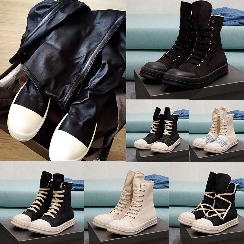 

Designer Rick Owen Boots Canvas High Top Shoes Platform Boot Men Women Shoe Black Lace Up Booties