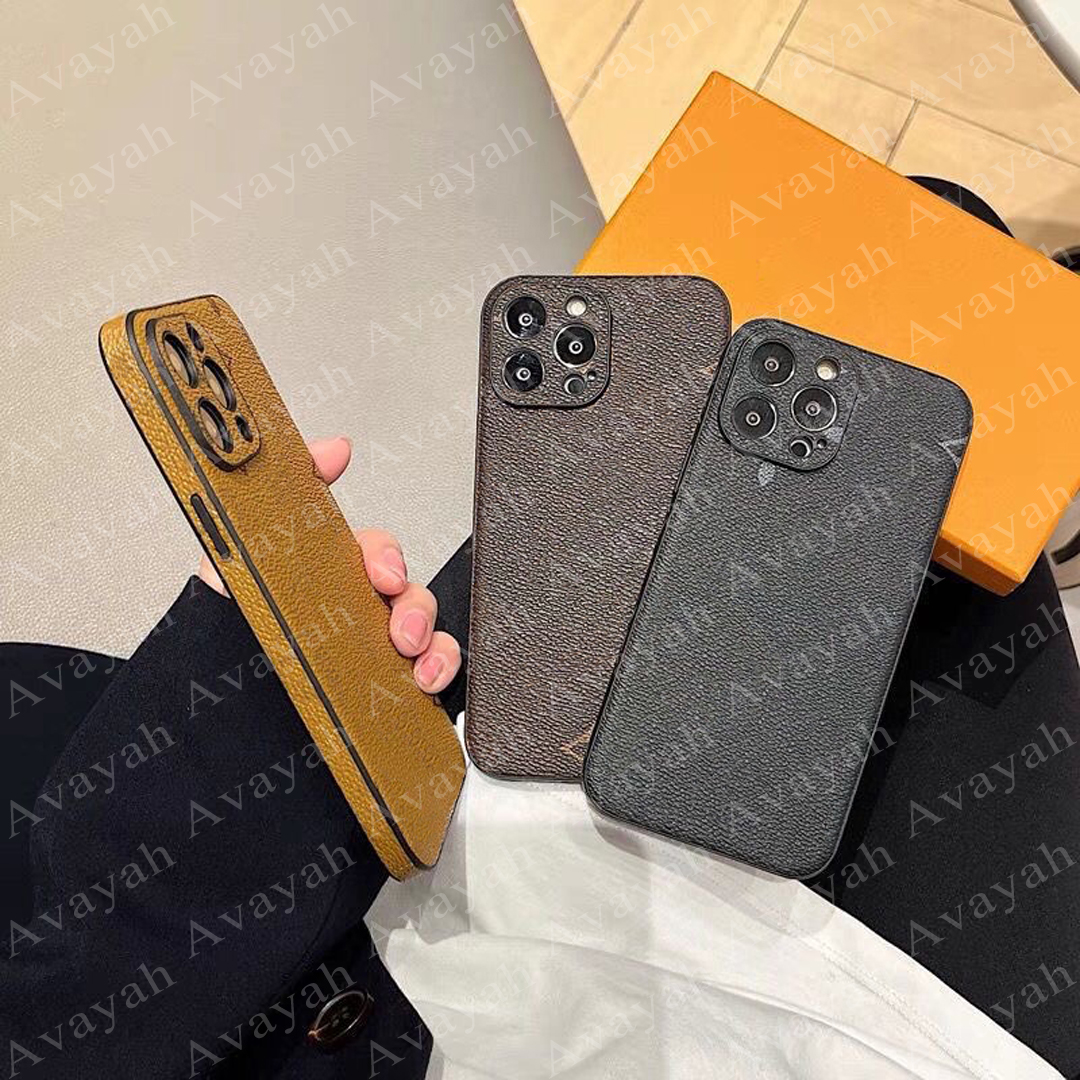 

Luxury Full Leather Protection Phone Cases for iPhone 14 14plus 14pro 13 Pro Max 12 12pro 11 11pro X Xs Xr 8 7 Plus Flower Letter Print Back Case Camera Shockproof Cover, #4 small brown flower
