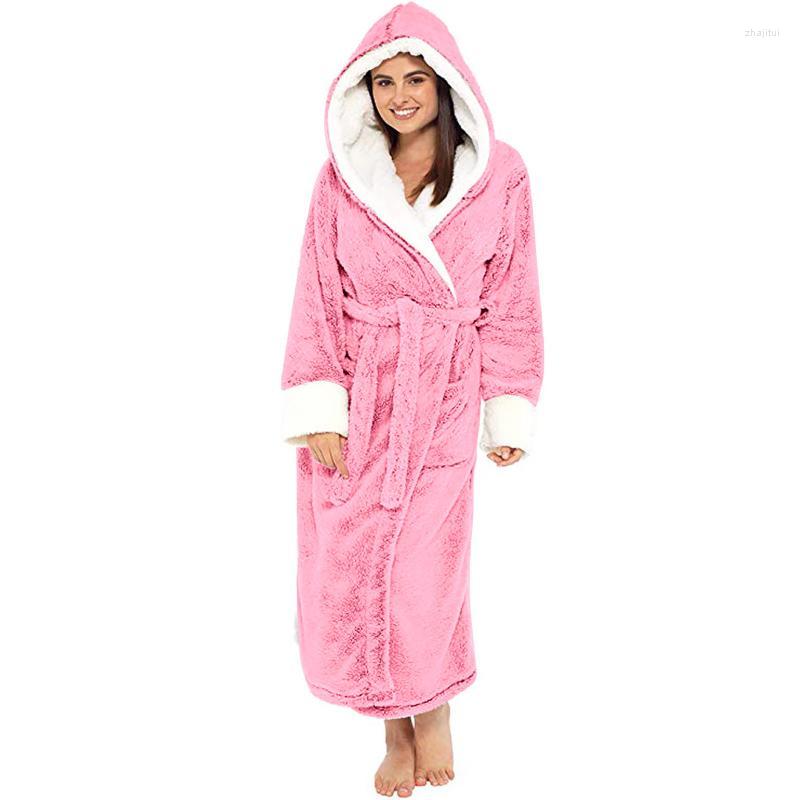 

Women's Sleepwear Women's Women Bathrobe Nightgown Thick Warm Robe Winter Unisex Plush Pajamas Pink With Hat Flannel Bath