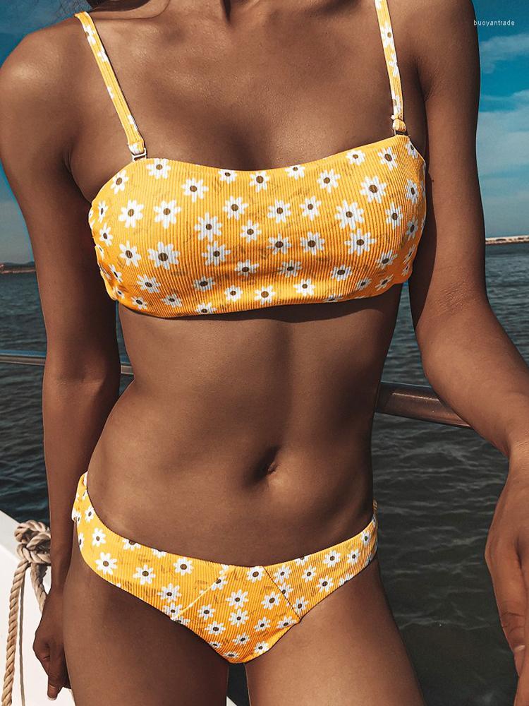 

Women's Swimwear Swimsuit Women Daisy Print Bathing Suits Sling Push Up Triangle Bikini Suit Beachwear Women's, Yellow