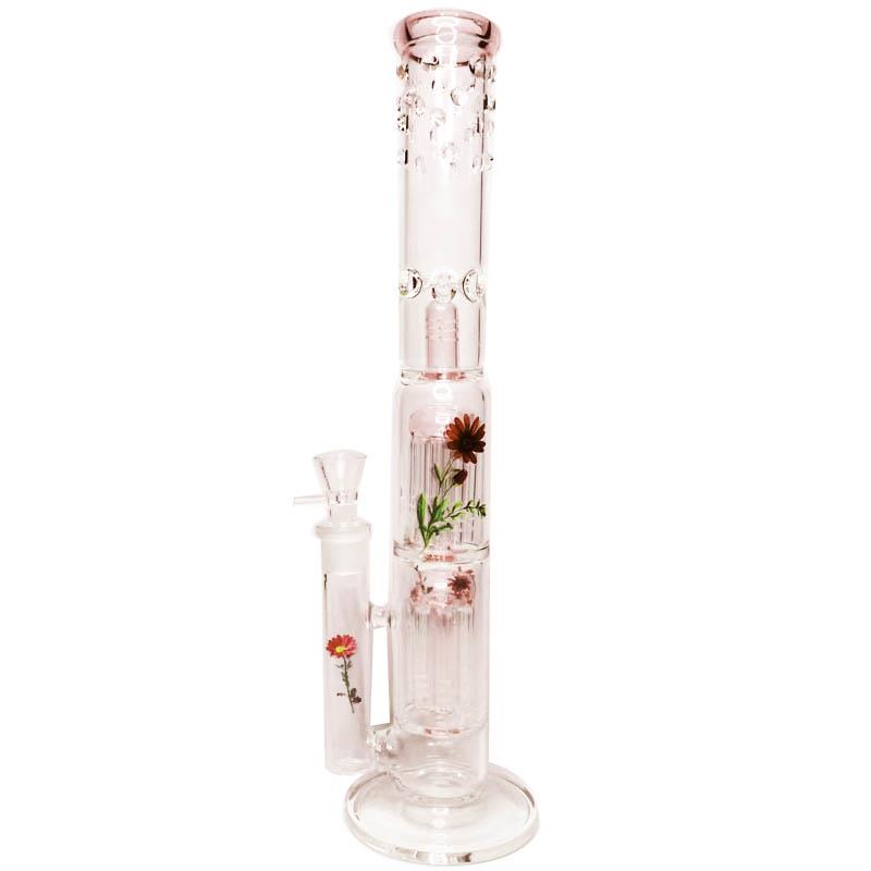 

New Unique Design Hookah Big Pink 3D flowers 16 Inche Glass Bongs And Water Pipe Tree Percolator Bong Ash Catcher For Smoking Joint 18mm Bowl