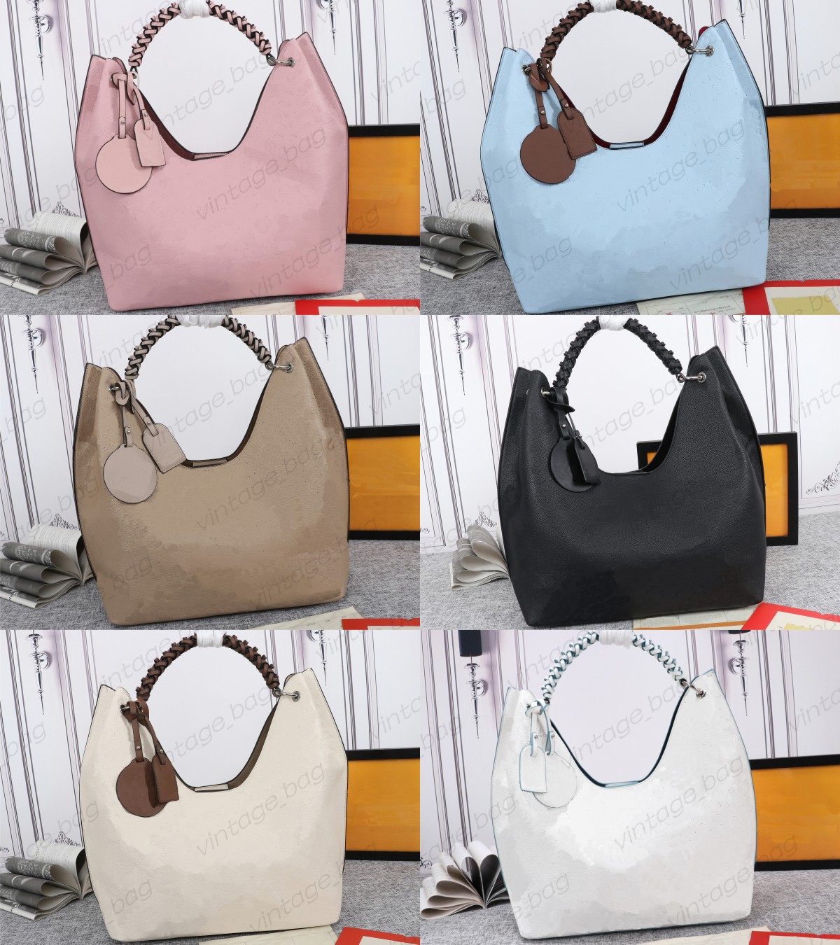 

Lady Carmel hobo bags Mahina perforated Craft Totes MM GM Vintage Taurillon leather Crossbody Shoulder Purse Shopping Pocket Monograms knit handle Handbag M53188