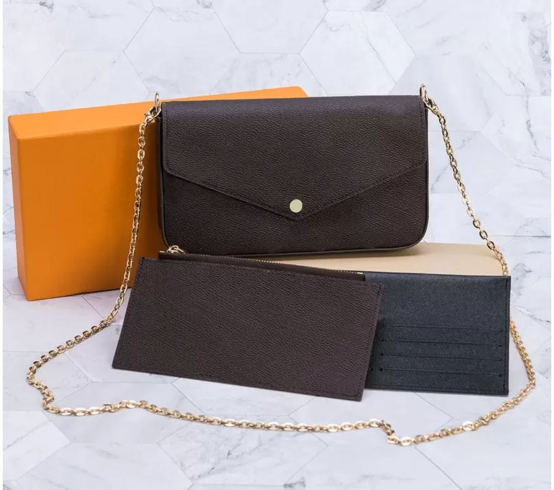 

Luxurys Designers Women Bag Fashion Leather Chain Bags Simple Versatile Shoulder Pack Lady Casual Messenger Packet 3pcs, Box