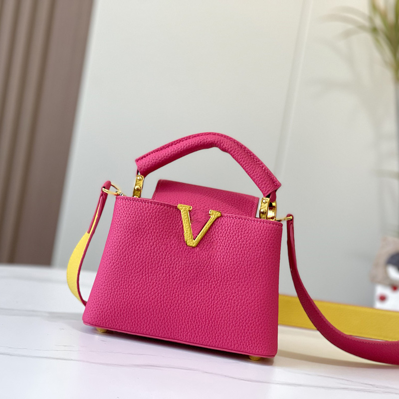 

Womens Capucines Mini Calfskin Bags Top Handle Tote Purse Gold Metal Hardware Crossbody Leather Strap Ladies Elegant Handbags Large Capaciry Saoche 21X14X8CM, Box