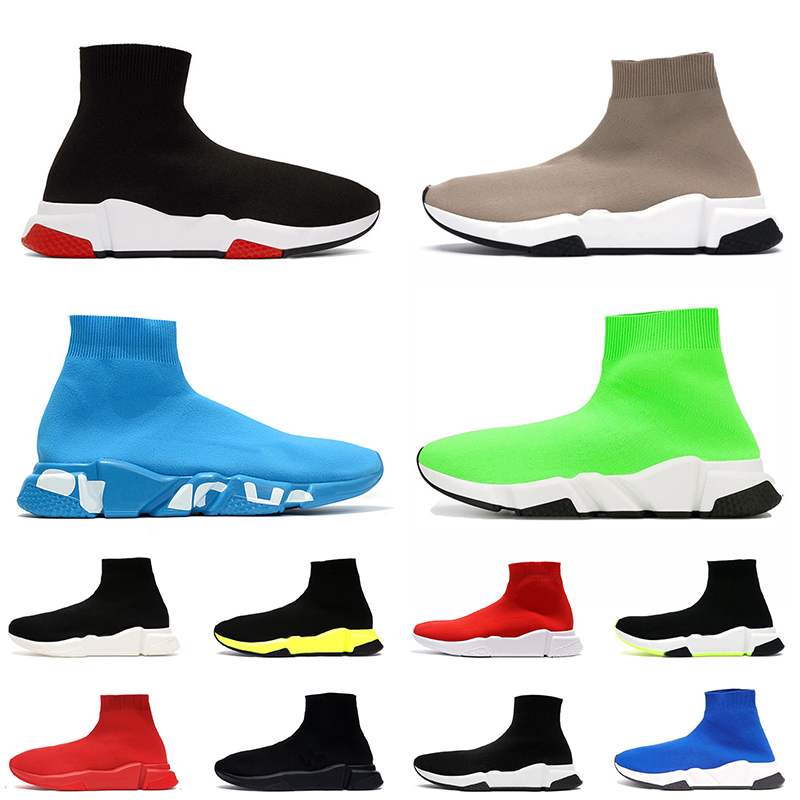 Femmes Hommes Designer Speed 1 Chaussette Chaussures 2.0 Runner Baskets Classique Slip-on Triple Noir Beige Bleu Vert Glow Graffiti Semelle Vinta