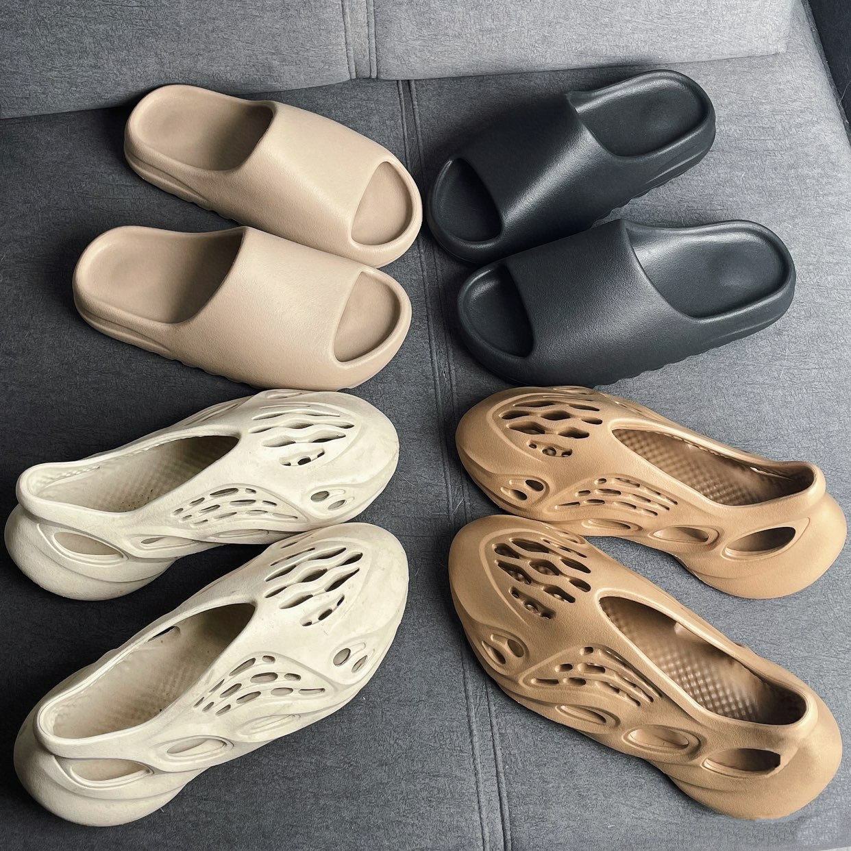 

Designer Sandal Foam Runner EVA Rubber Slides Pantoufle Slip on Shoes Waterproof Mule Kanyes Slipper Flax Bone Ochre Brown Onyx Sand Size 36-46, Customize