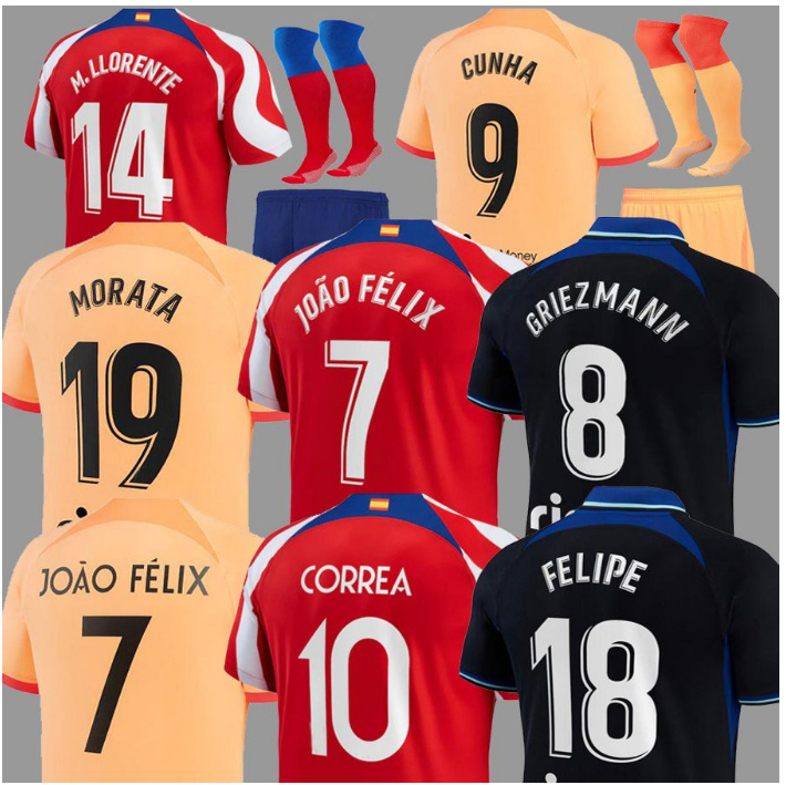 

22 23 Atletico Madrids Soccer Jerseys MORATA GRIEZMANN JOAO FELIX 2021 2022 M.Llorente CORREA KOKE Camisetas de futbol LEMAR CARRASCO men kids kit Football Shirt, 22 23 away aldult