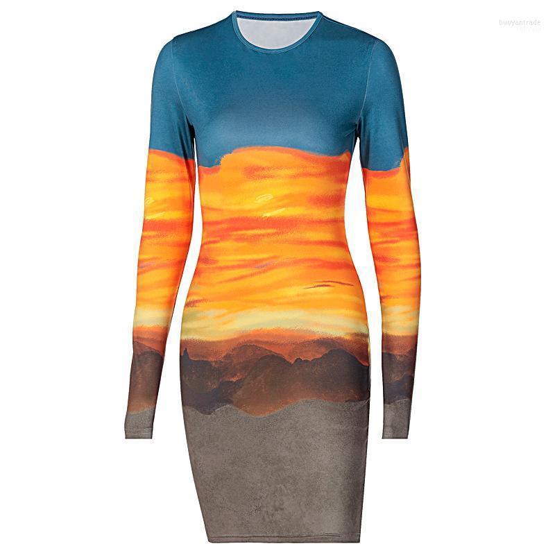 

Casual Dresses Utumn And Winter Women' Color Contrast Printing Long-sleeved Dress, Multi