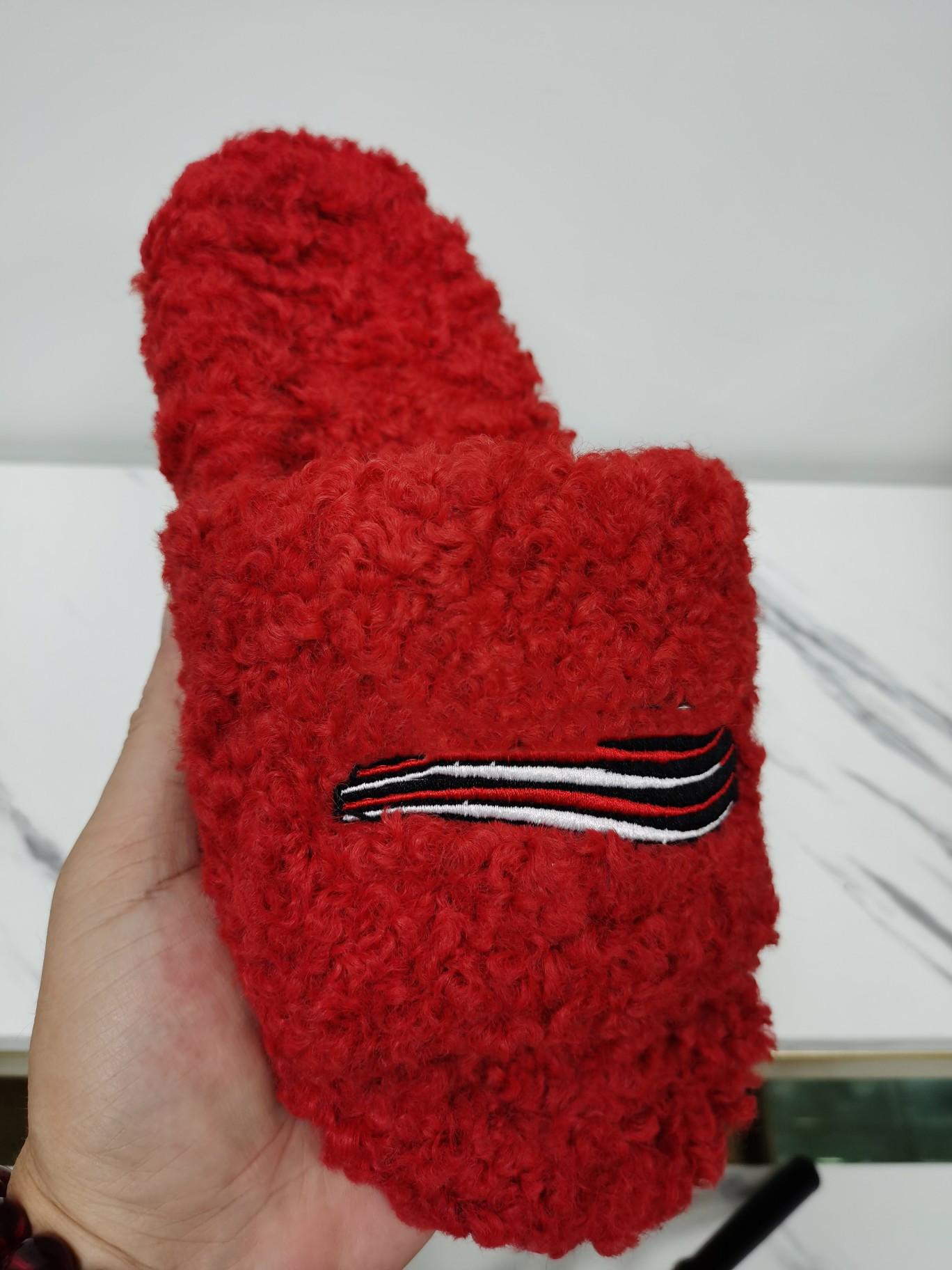 

Wool pink slippers Faux Fur Slide Sandal sandals white and blue Political Campaign embroidery size 35-45, Red