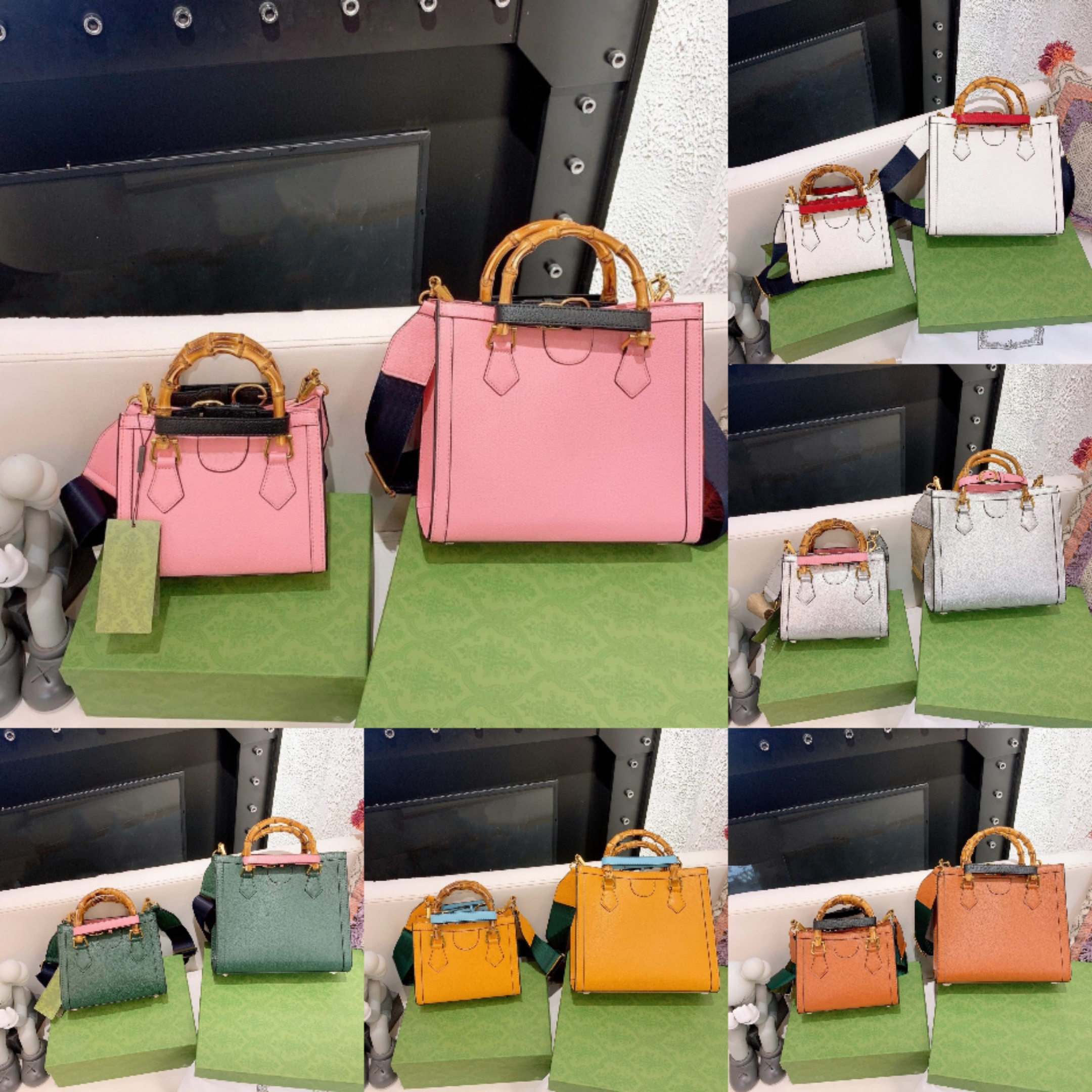 

Multicolor Bamboo Tote Bag Women Shopping Handbags 2 Size Detachable Chain Design Fashion Ladies Shoulder Bags Made Of Top Leather Fabric Very Shocked, Box
