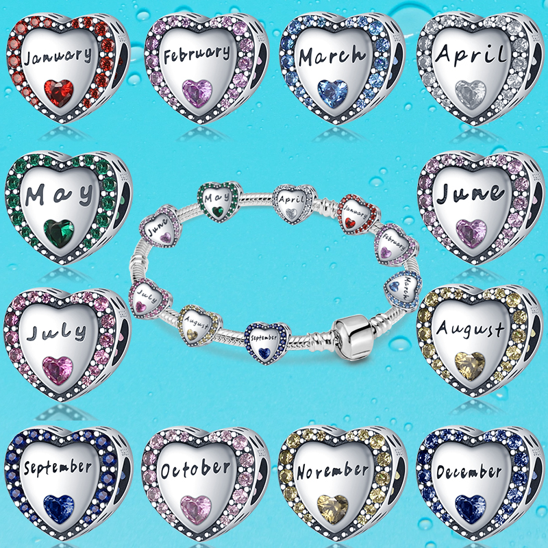 

925 Silver Fit Pandora Charm 925 Bracelet Birthstone Charms charms set Pendant DIY Fine Beads Jewelry